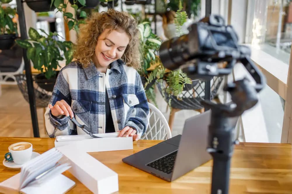 person who is recording themselves with a camera presenting something.